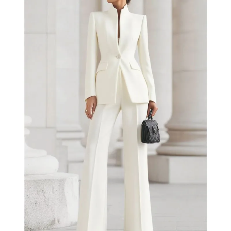 Calças femininas terno 2026 outono simples sólido roupa de deslocamento temperamento feminino fino ajuste profissional conjunto negócios trabalho escritório