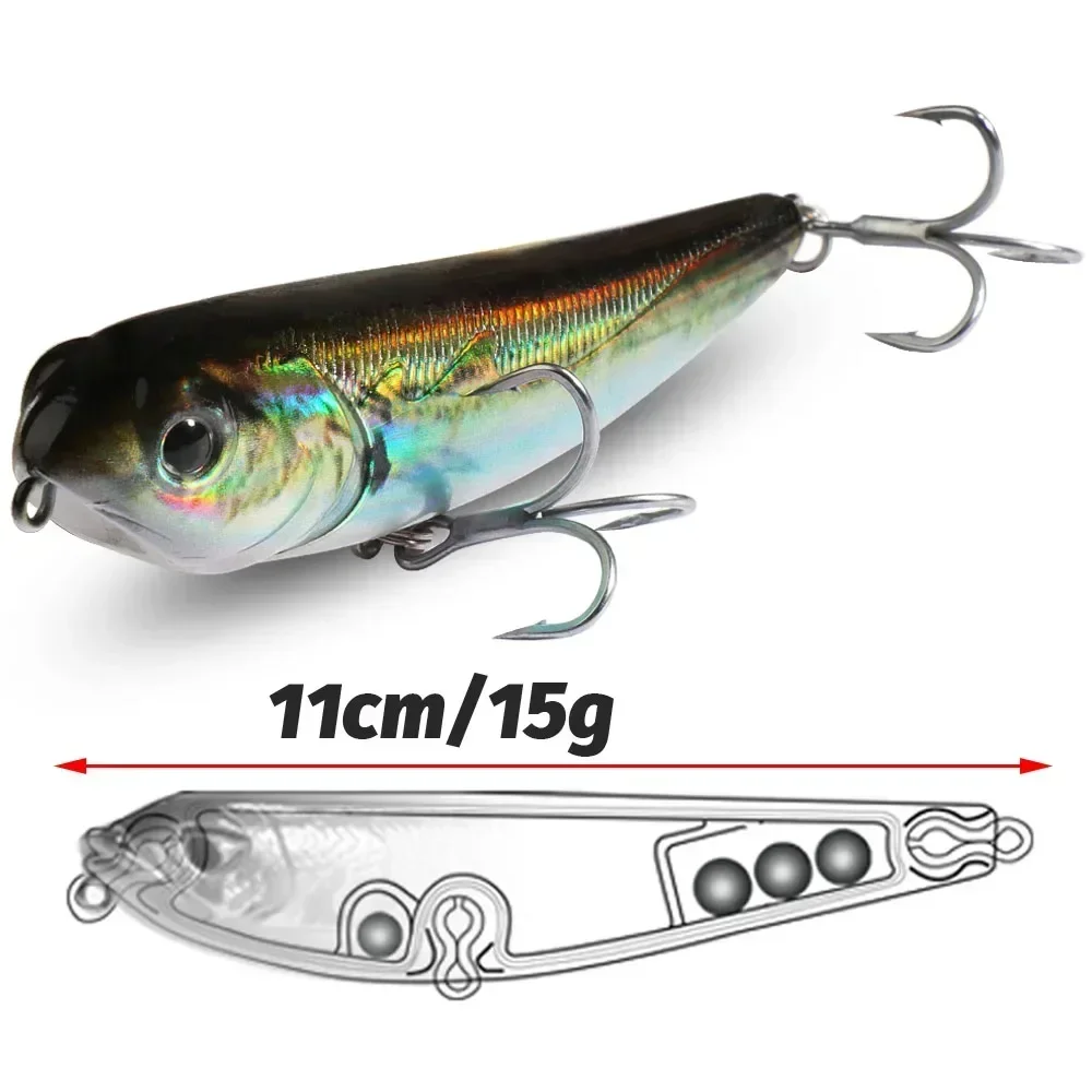 Topwater Walk The Dog Angelköder, 15 g, 11 cm, schwimmender Bleistiftköder, 3D-Swimbait-Haken, Popper, Pesca, Wobbler, Minnow-Rassel, Kurbelköder – Detail 2