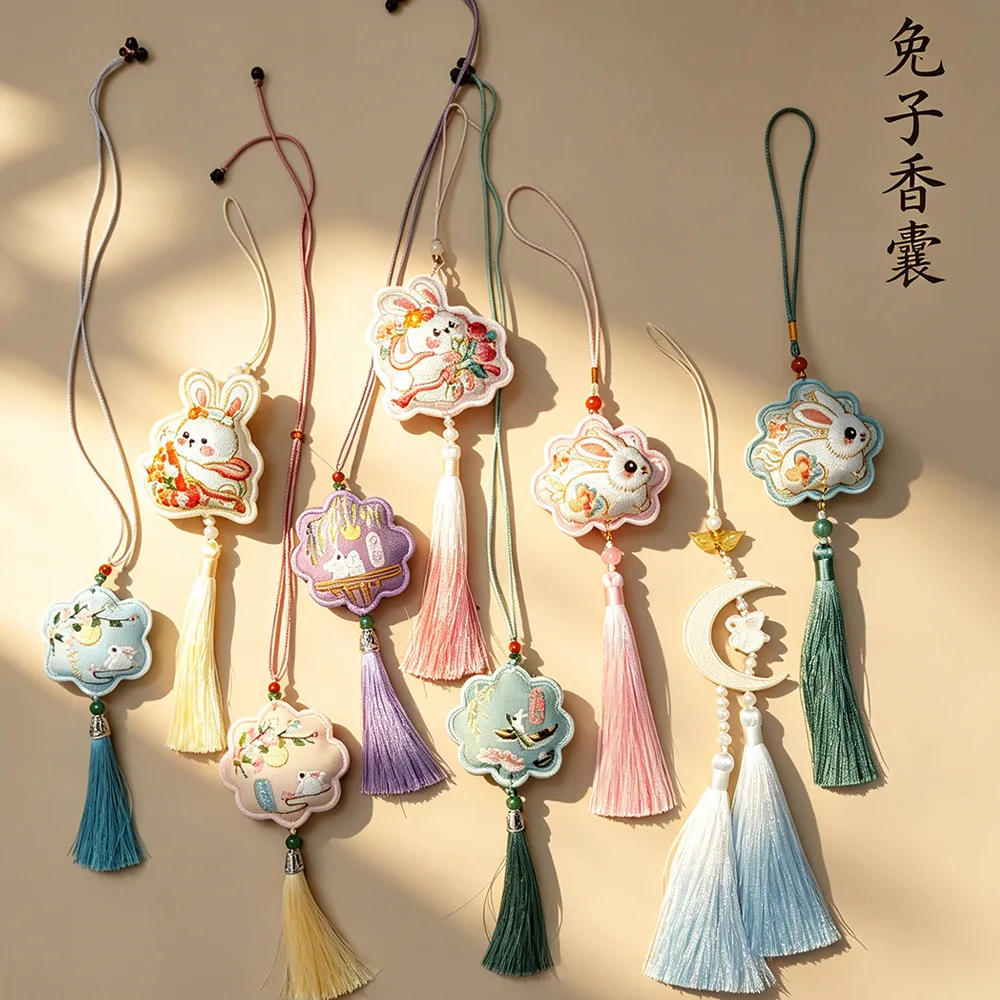 Mid-Autumn Festival rabbit embroidered sachet Hanfu accessories antique pendant scenic merchandise souvenir