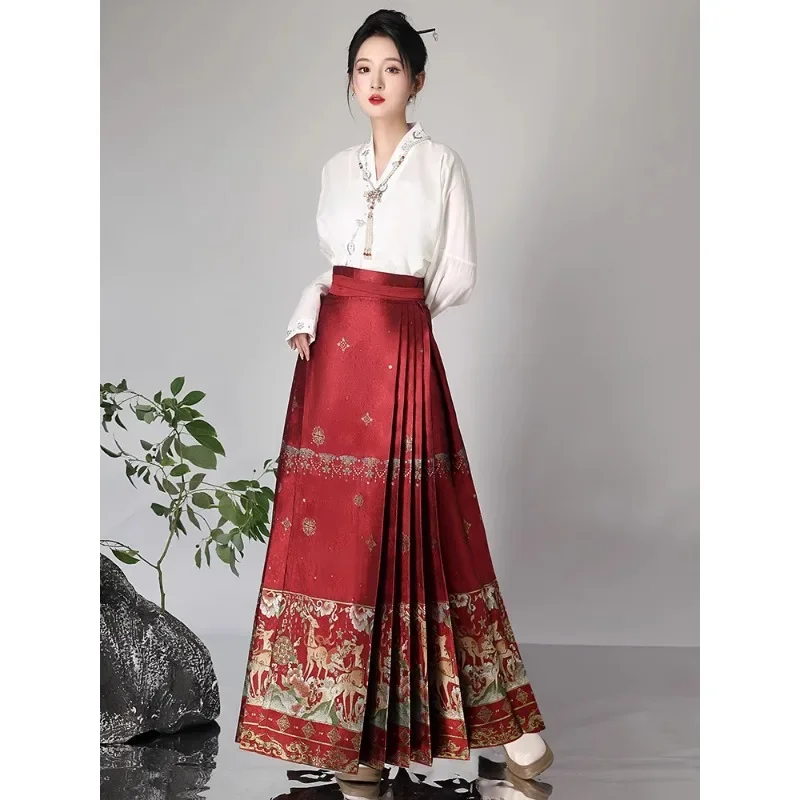 Original Makeup Imitation Flower Horse Face Skirt Ming Dynasty Hanfu Female Chinese Style New Chinese Daily Set