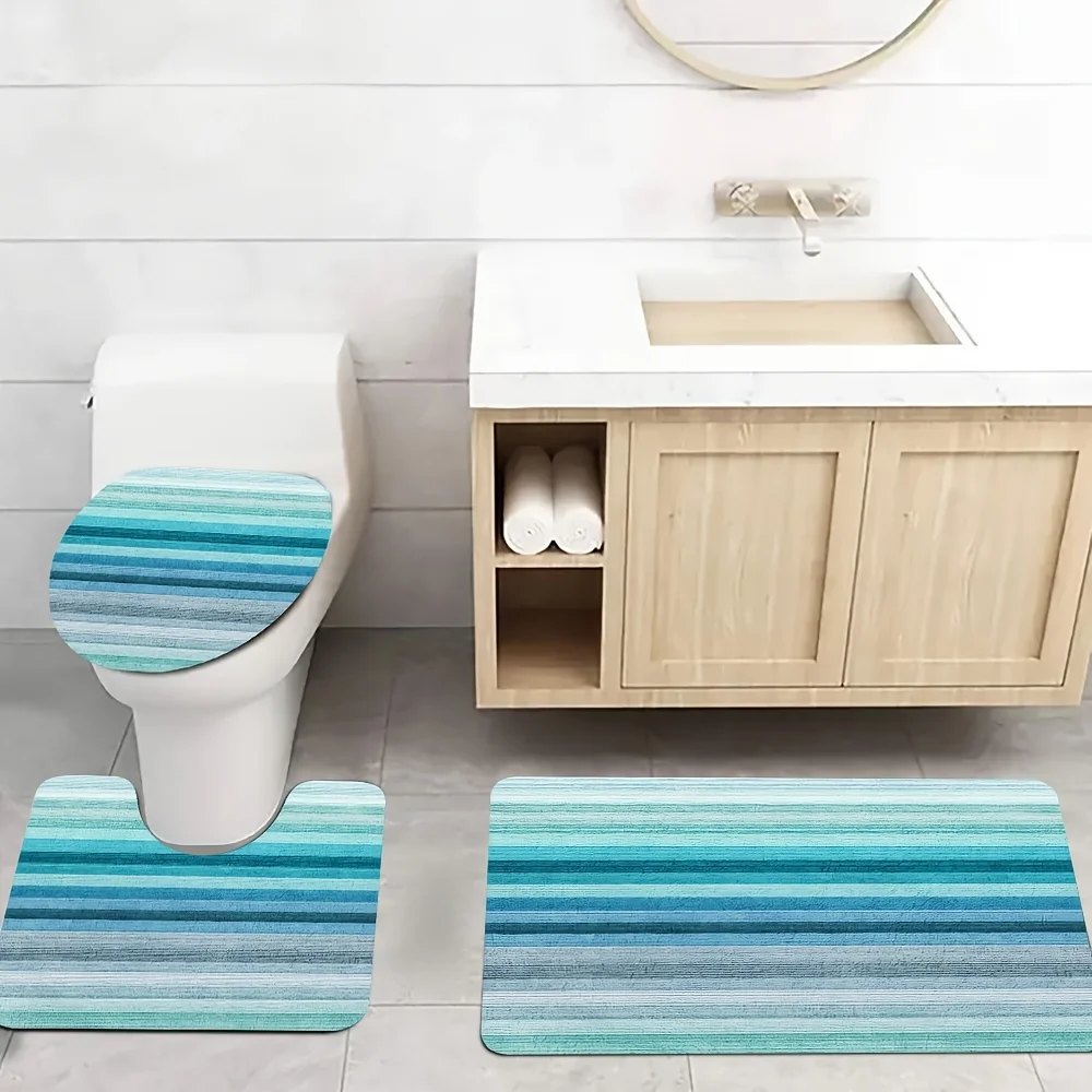 

Coastal Blue Bath Mat Rug Set Waterproof Bathroom Accessories Toilet Seat Cover Home Decor Washable Mat Kit