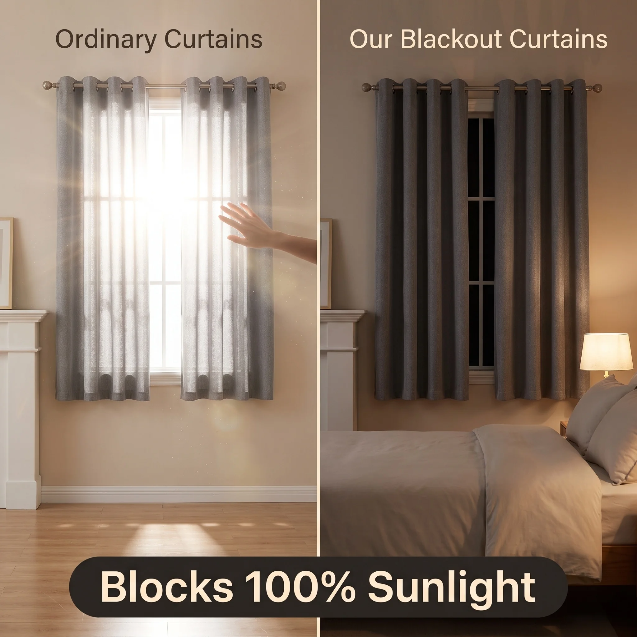 2pcs 100% Blackout Curtain Shading/Thermal/UV/Ambient Soundproof Langsir for Living Room Bedroom