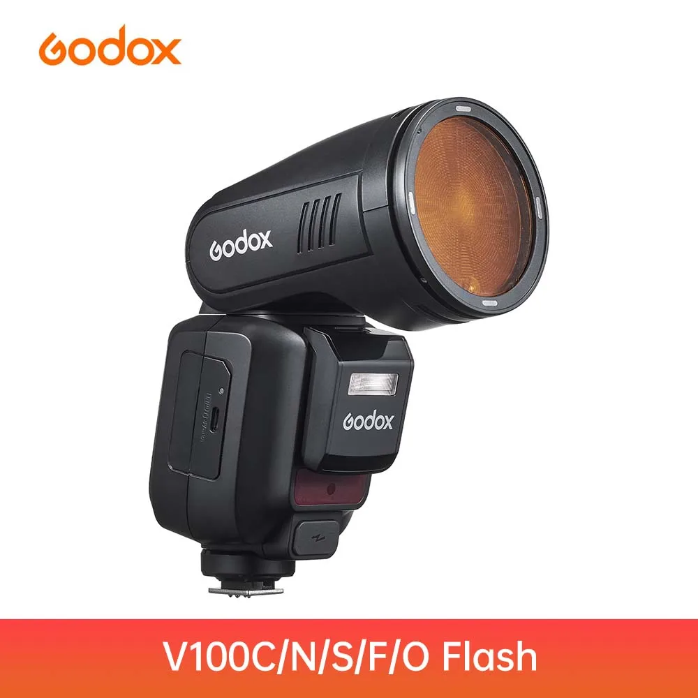 Godox V100 100Ws TTL Round Head HSS 1/8000s 2.4G Li-ion Flash Touch Screen Fast Recycle Type-C for Canon Nikon Sony Fuji Olympus