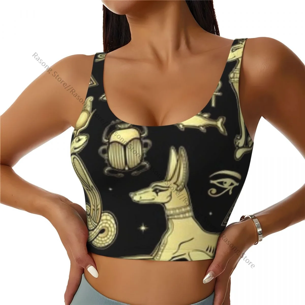 Sujetador deportivo para mujer, ropa para correr y Yoga, chaleco, ritual de pirámide egipcia, Dios del fuego Ra, halcón sagrado, chaleco de Fitness