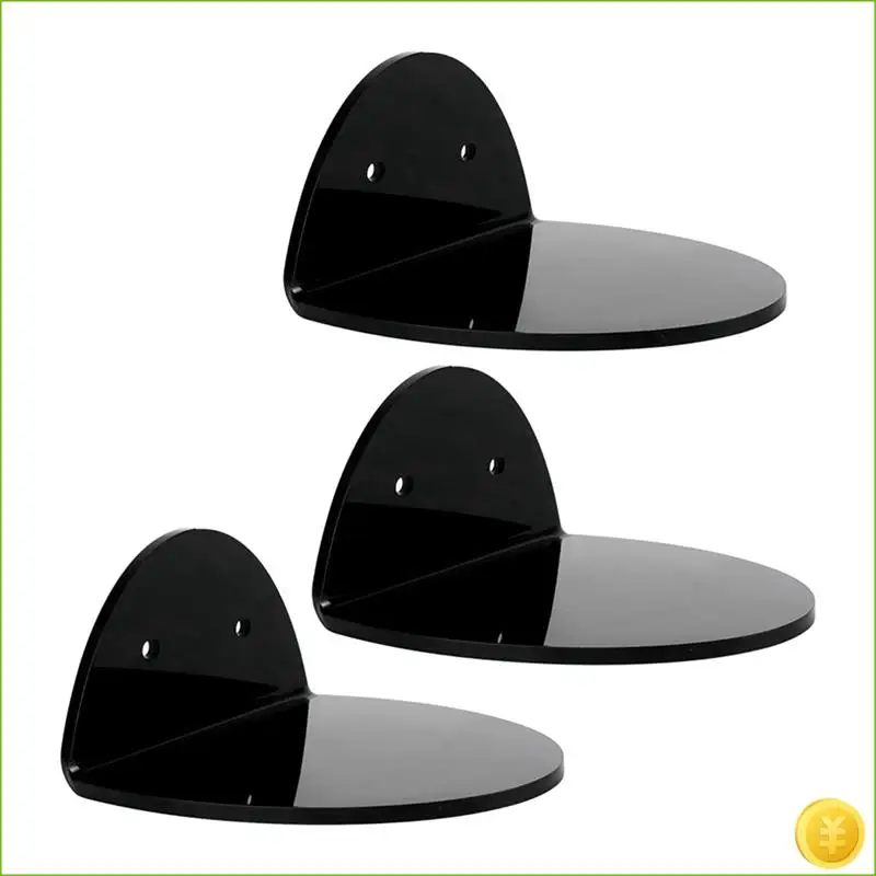 3 PCS Acrylic Floating Wall Shelves Easy Install For Security Cameras, Baby Monitors, Speakers,Universal Small Wall Shelf Black