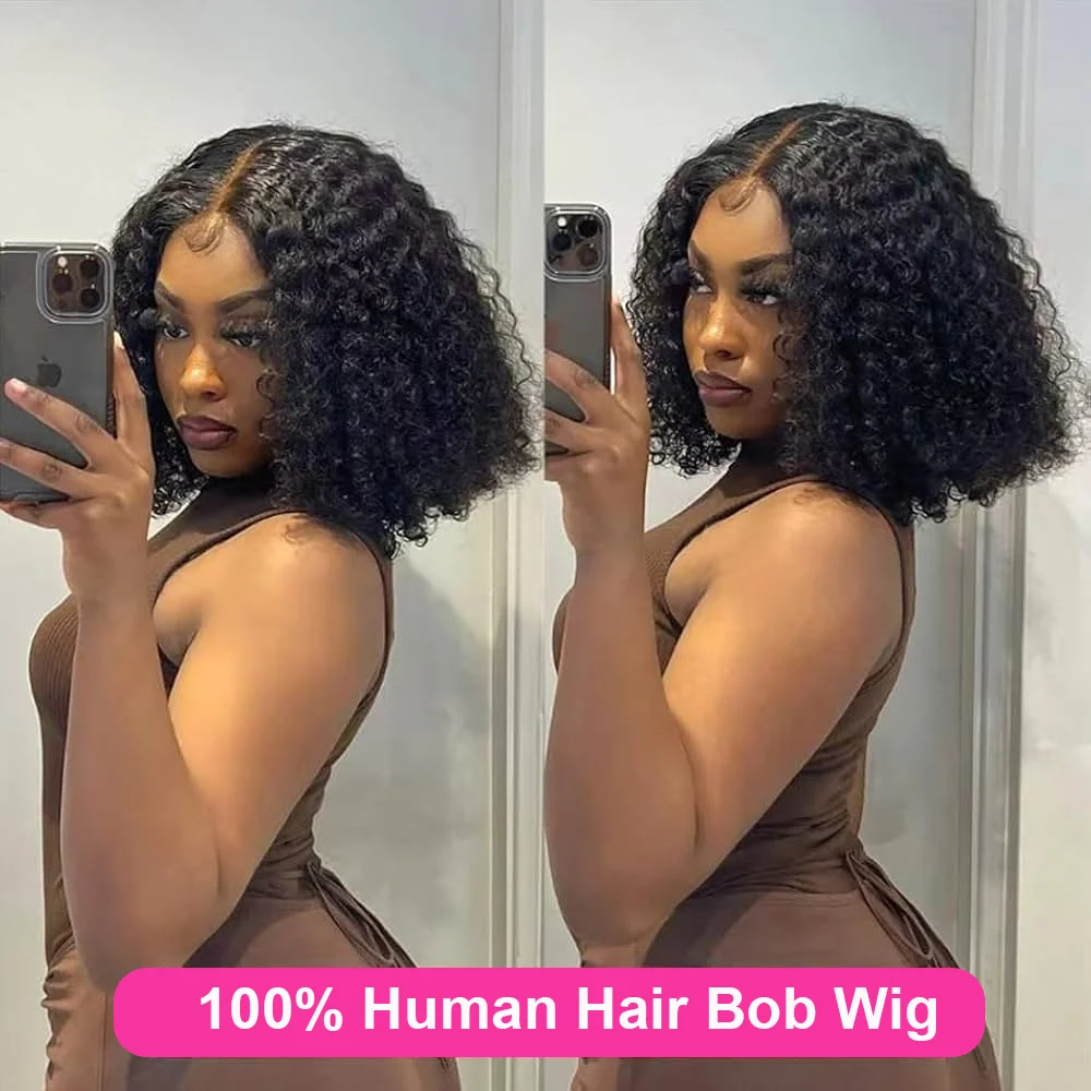 Bob Wig Human Hair 13x4 Transparent Lace Front Bob Wigs Super Double Drawn For Black Women Deep Wave Curly 100% Human Hair Wigs Pre Plucked Water Wave Bob Wigs