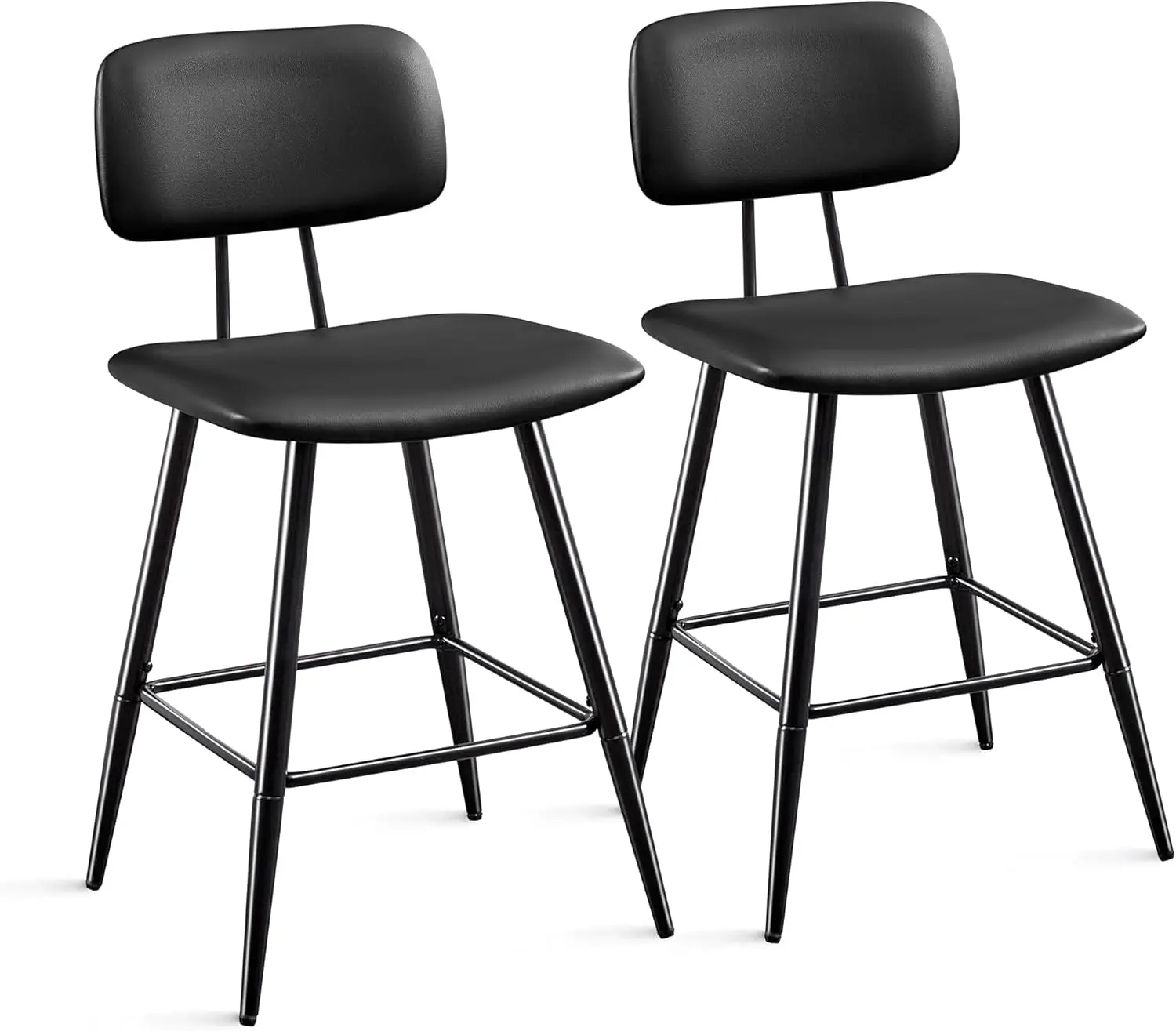 

26In Bar Stools Set Of 2, Modern Counter Height Bar Stools With Backs, Metal Footrest And Legs, Faux Leather Upholstered