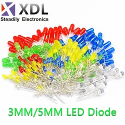 100 PÇS/LOTE 3mm 5mm LED Vermelho Verde Azul Amarelo Alaranjado Branco light emitting diode F3 F5