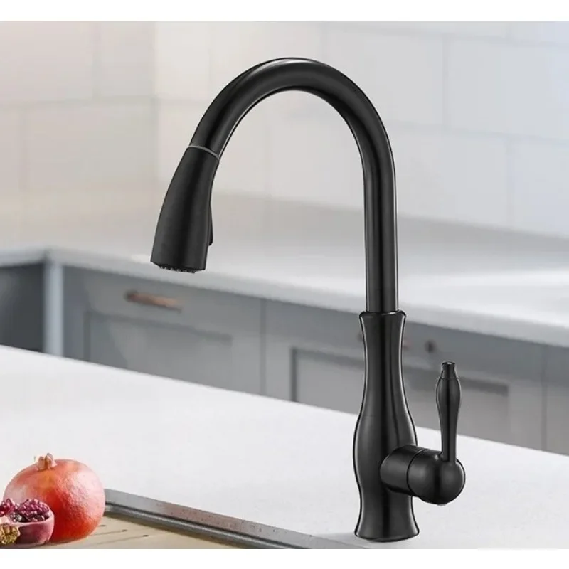 European Luxury Pull Out Kitchen Faucet Full Brass Hot Cold Mixer Tap 360 Rotatable Splash Proof Sink  Home Vegetable Washing