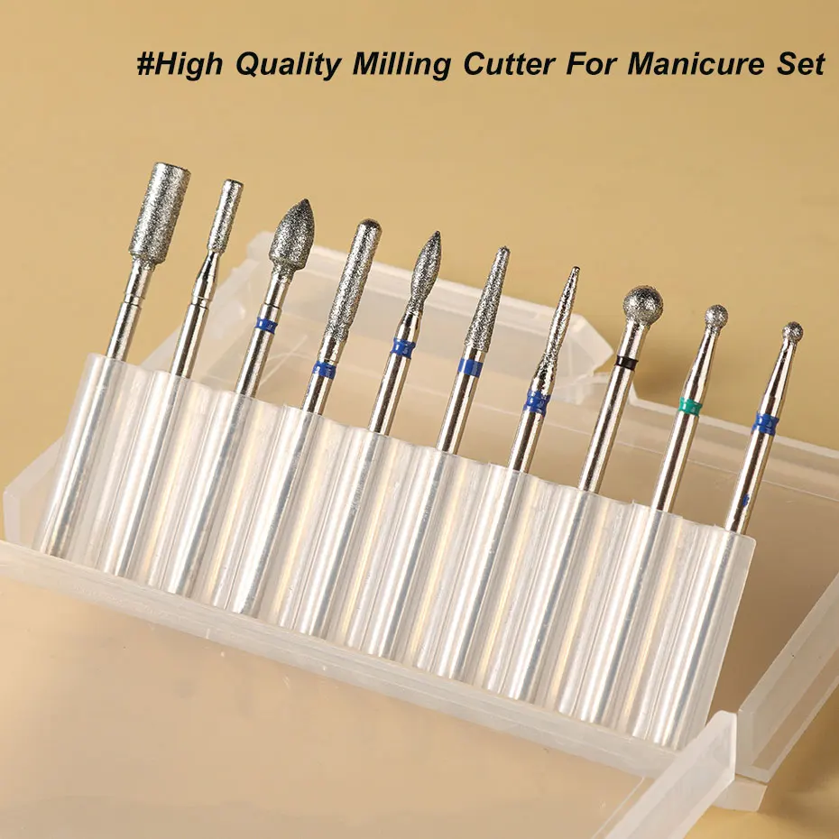 1 Box Diamond Drill Bit Nail Files Set Cuticle Burr Milling Cutter For Manicure Portable Dust Clean Brush Nails Polishing Tools