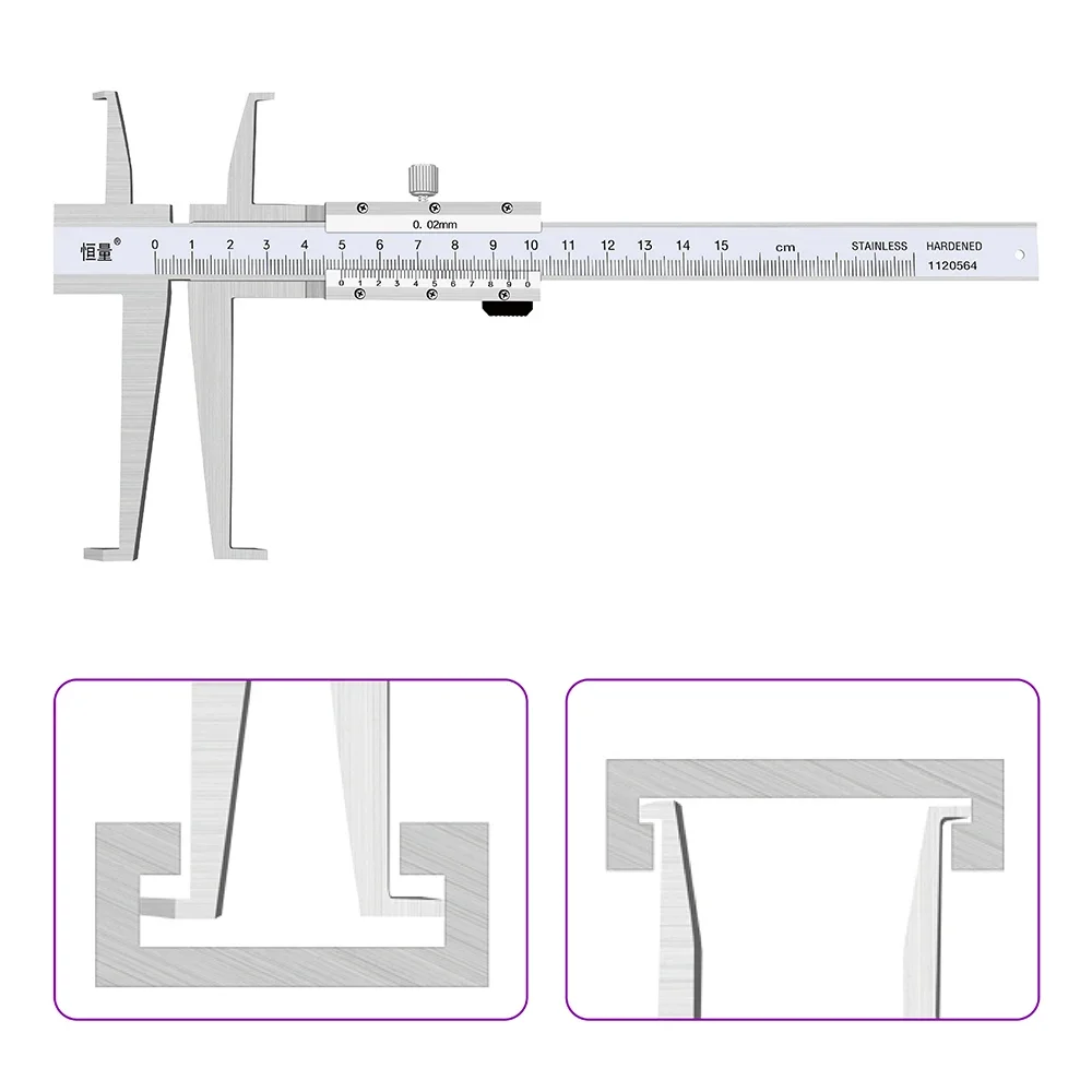 150mm 200mm 300mm High Precision Double Internal Groove Vernier Caliper Deep Hole Groove Measuring Tools Caliper