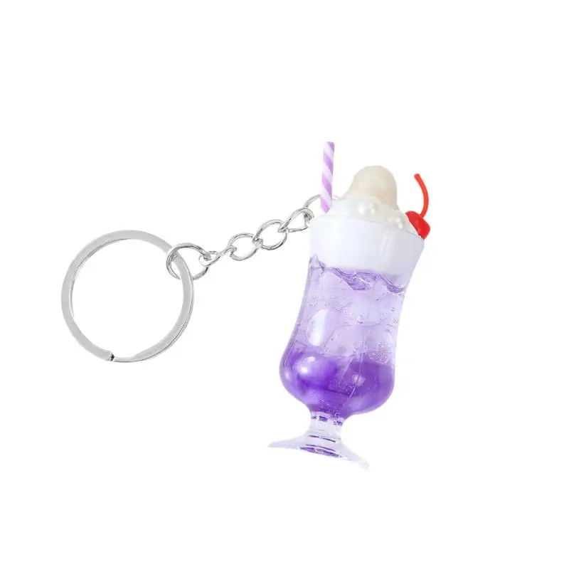 1Pcs For Bag Decoration And Small Gifts Realistic Mini Ice Cream Soda Cup Keychains With Cherry Topping Bright Colors