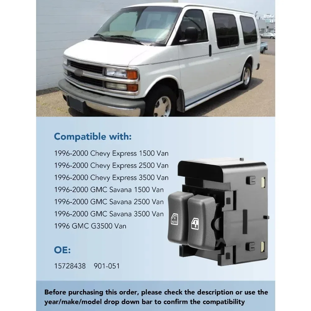 for Chevrolet Express GMC Savana 1996 1997 1998 1999 15728438 Left Driver Electric Window Control Switch Lifter Button Console