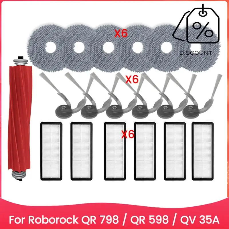 Complete Set For Roborock QR 798 / QR 598 / QV 35A: HEPA Filter, Main Roller, Side Brush, Mop Cloth Accessories-Y48A