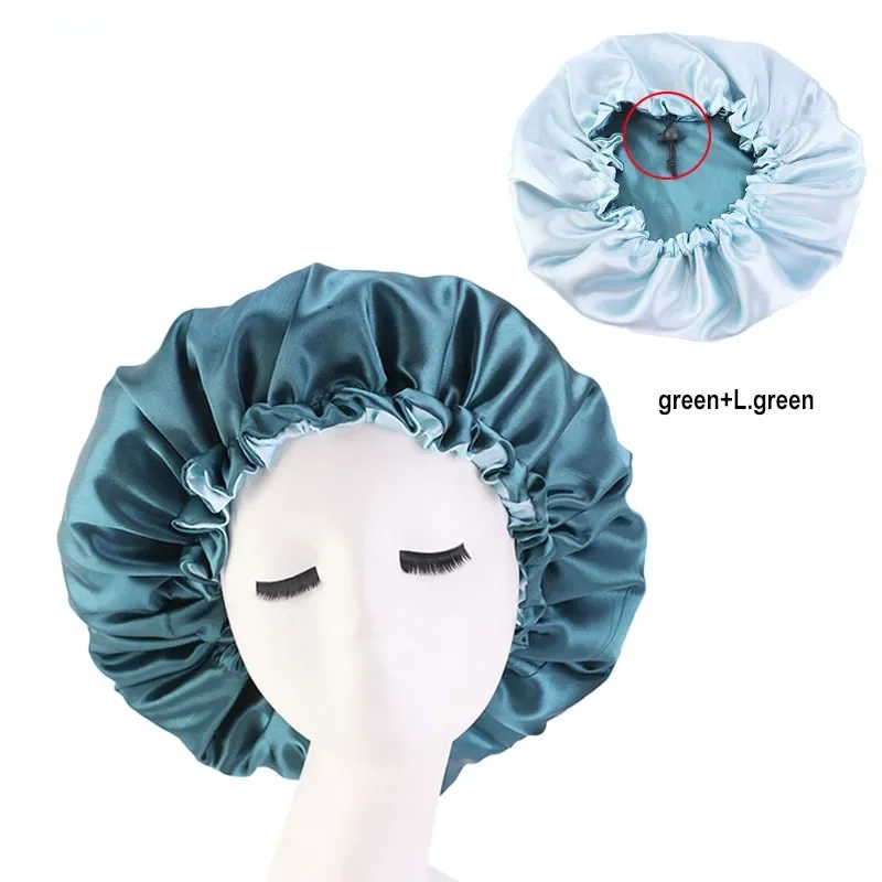 New Women Solid Reversible Satin Bonnet For Curly Hair Cap Double Layer Adjustable Sleep Cap Elastic Hair Cap Haircare Night Hat