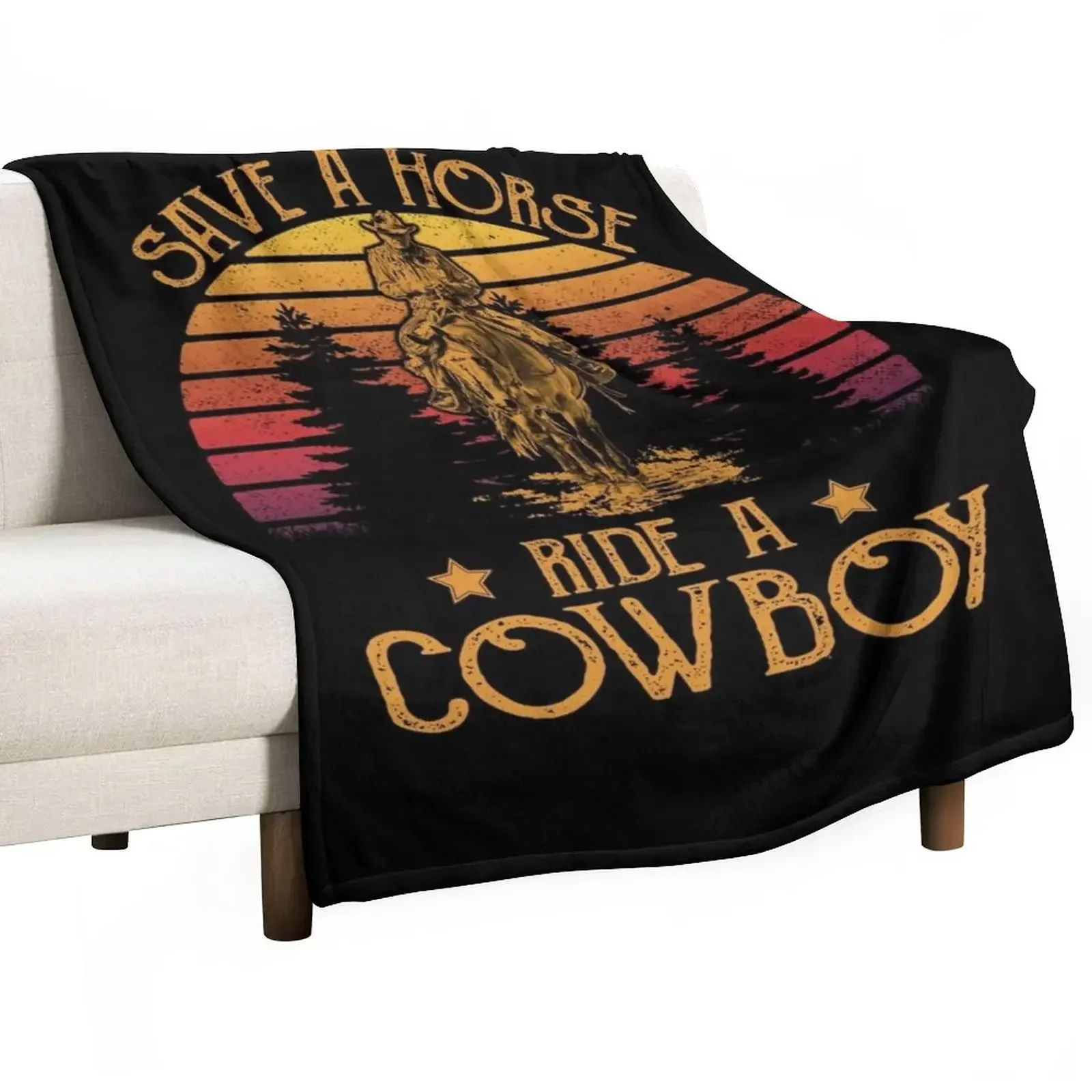 

Save A Horse Ride Cowboy Shirt I Western Country Farmer Throw Blanket Furry Luxury Throw Blankets