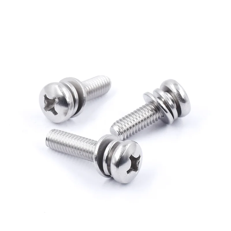 316 Stainless Steel Cross Recessed Round Pan Head Screw M2 M2.5 M3 M4 M5 M6 M8 With Washer Three Combination Machine Sems Screw