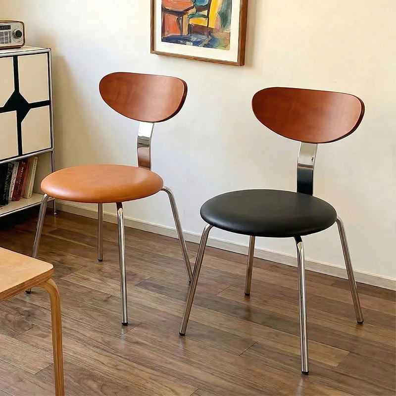 Simple style luxury leather dining chair modern upholstered metal dining chair hot wood back dining chair