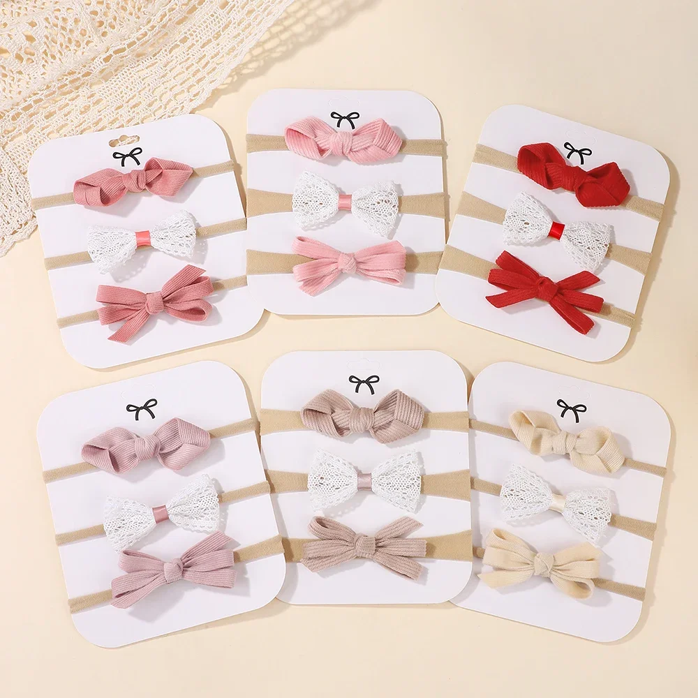 3 Teile/satz Süße Spitze Bögen Stirnbänder für Mädchen Baby Knoten Bowknot Weiche Elastische Haarband Infant Headwear Haar Zubehör