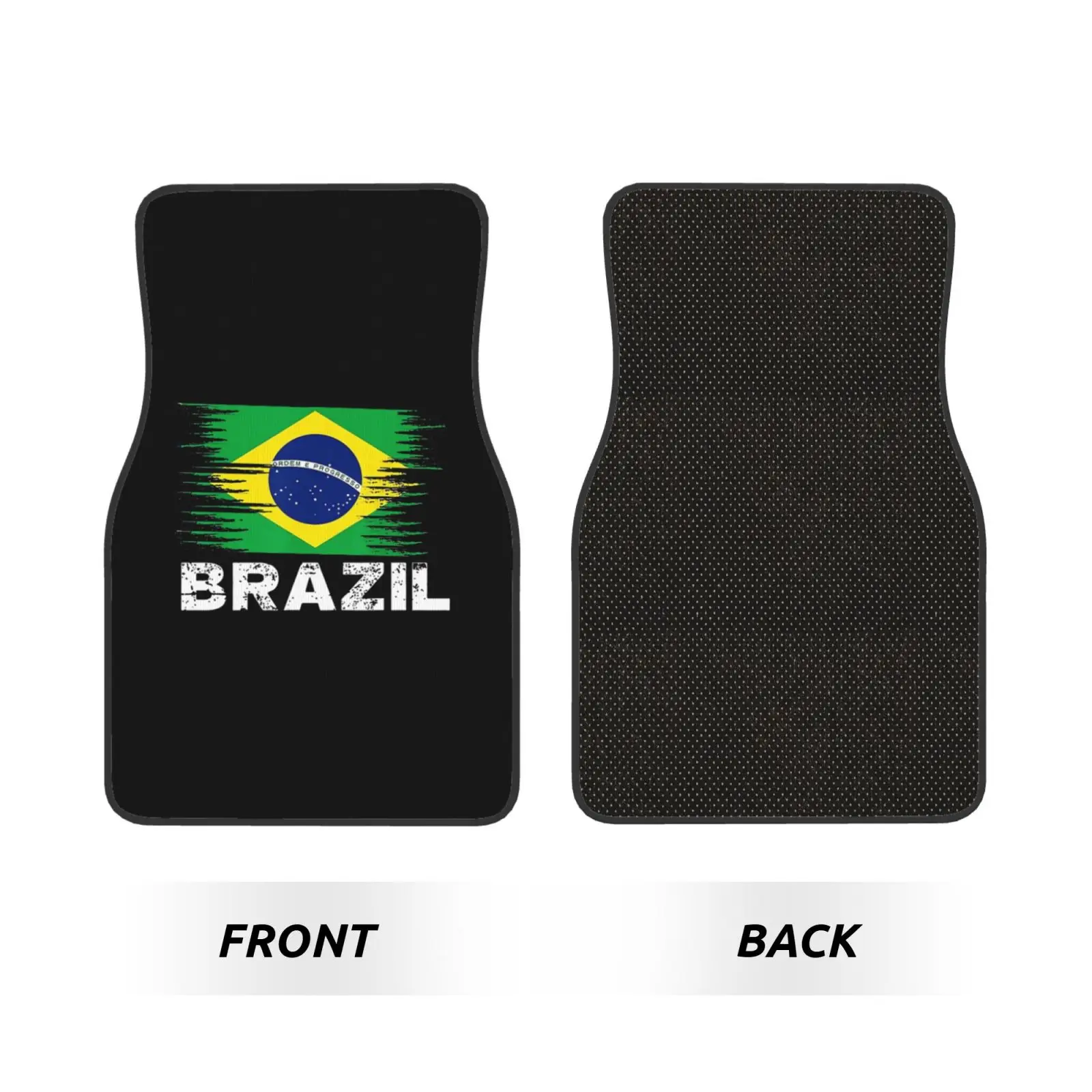 Brazil Flag Print Car Floor Mats Non-Slip Carpets Rugs Front & Rear Car Foot Mats Set of 4 Pieces Auto Accessories Decor