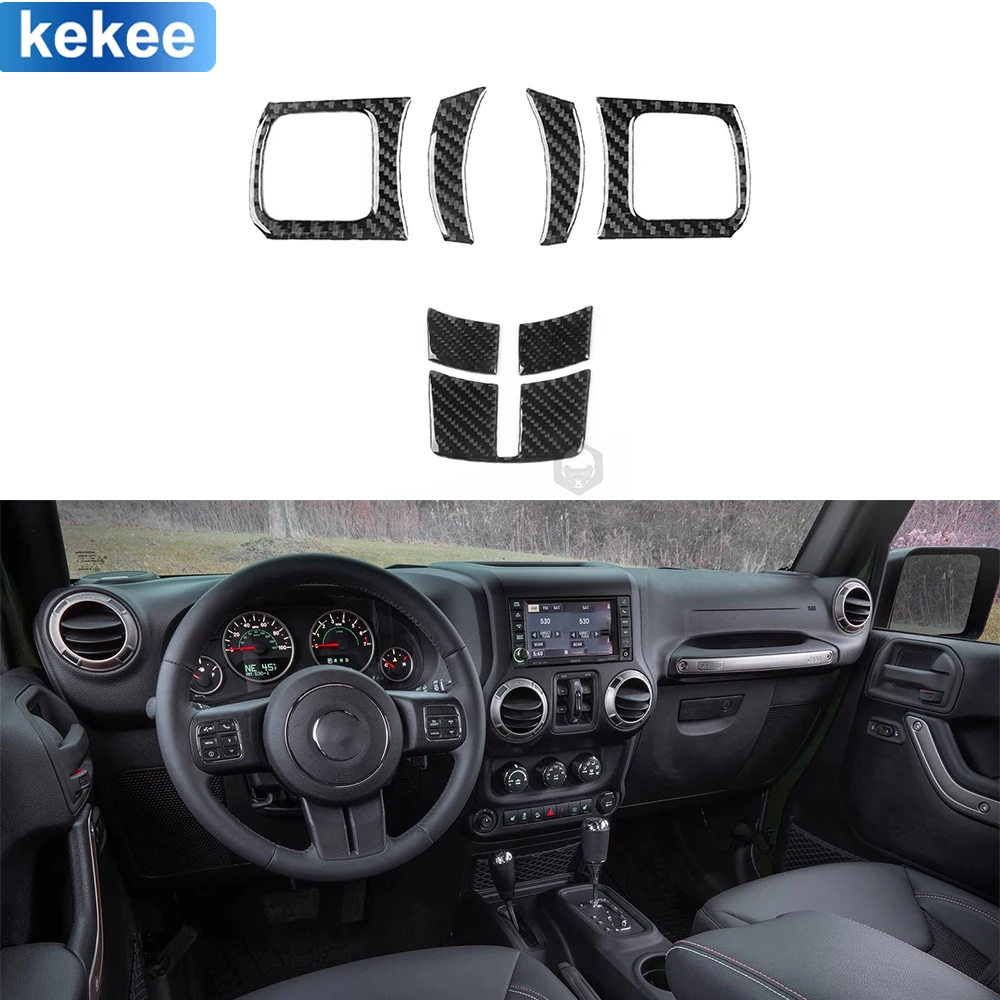 

For Jeep Wrangler JK 2011-2017 Steering Wheels Button Cover Trim Real Carbon Fiber Stickers Car Interior Moulding Accessories