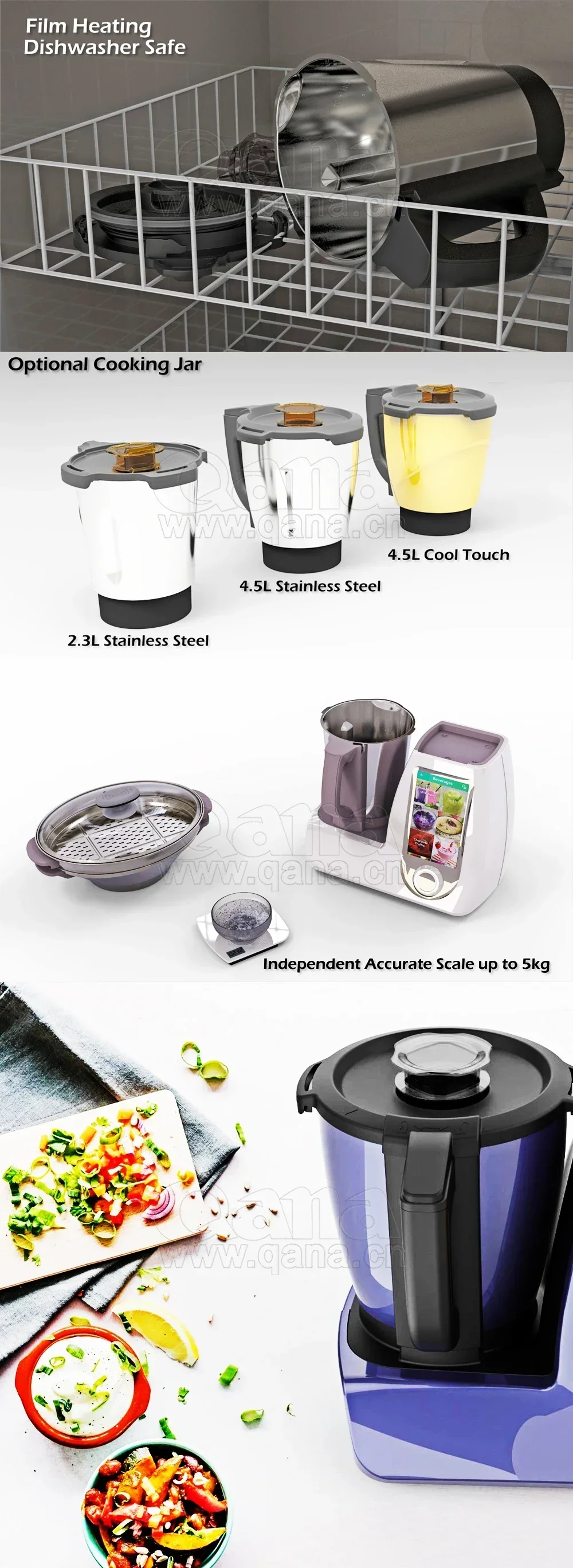 QANA Factory Wholesale OEM Electric Cuisine Multifunctional High Speed Soup Maker Blender Cooker Robot Food Processor Machine