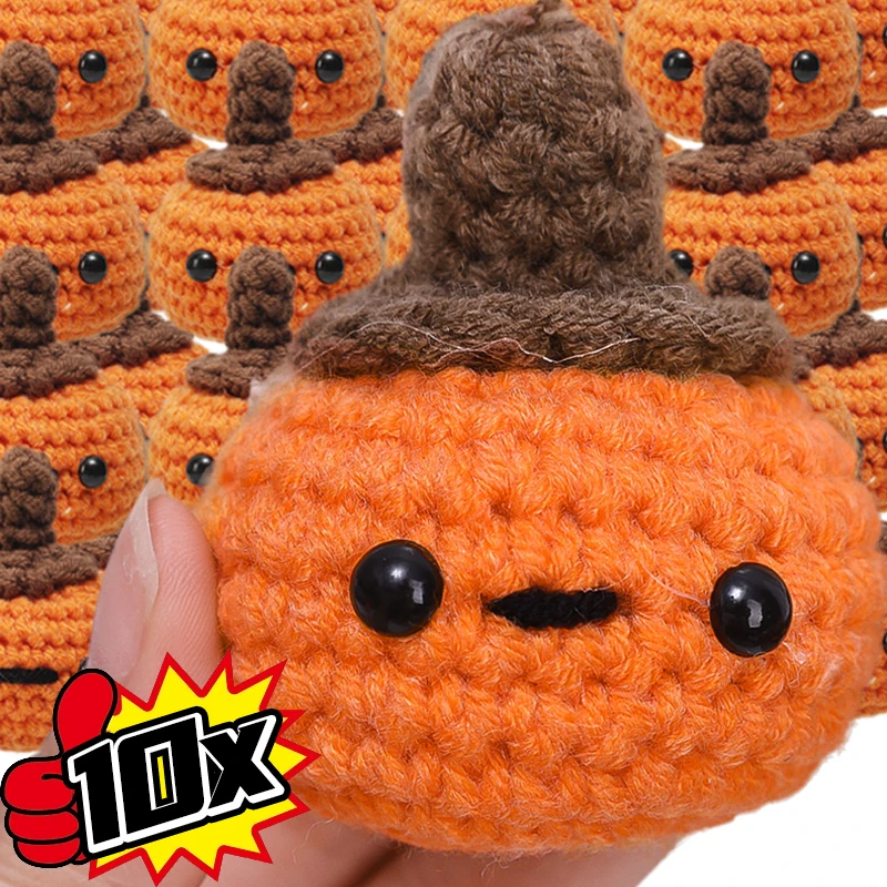 10/1PCS Halloween Pumpkins Crochet Doll Cute Knitted Toys Pumpkin Knitting Doll With Hat Funny Car Ornament Knitted Doll Decor