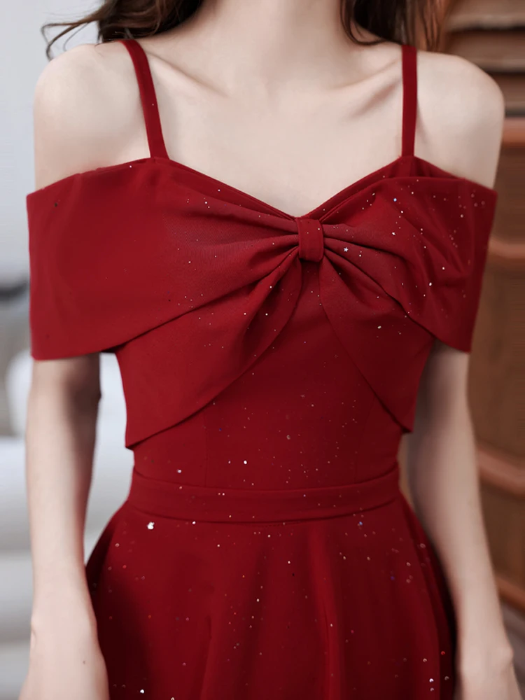 

Летнее свадебное платье на одно плечо для женщин, корейский стиль, с завышенной талией, А-силуэт, юбка миди на молнии, для банкета