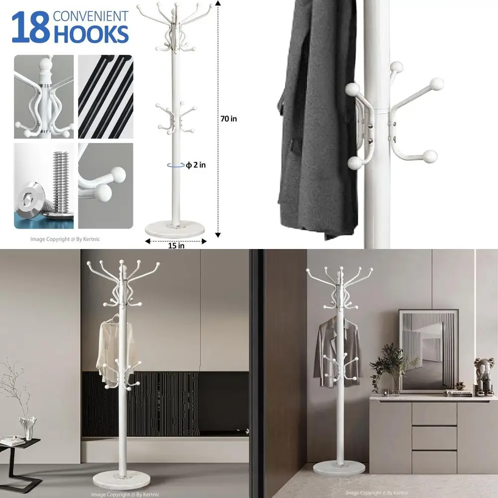 

18-Hook Heavy Duty Metal Coat Rack with Marble Base for Home, Office, Dorm - Modern White Organizer