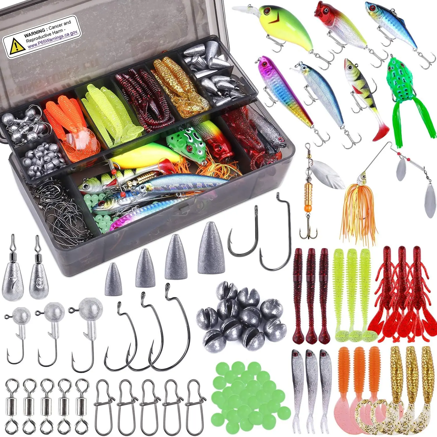 

Fishing Lures, 292/210Pcs Tackle Box with Tackle Included, Crankbaits, Hooks, Weights, Fishing Accessories Kit, Fishing Bait Lure Gear Kit Gift for Men Bass,Trout