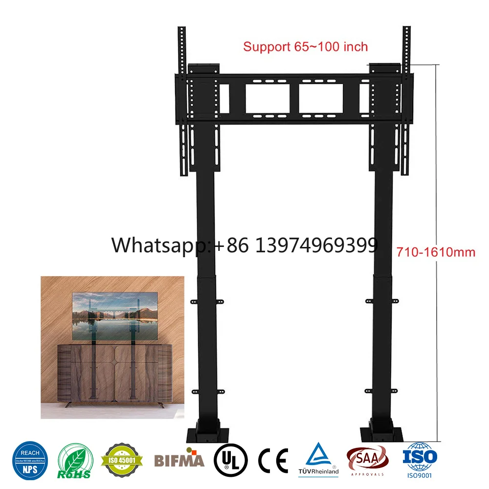 Electric TV Lift Stand Motorized Height Adjustable TV Mount for 52-100 Inch TV with Remote Control and APP