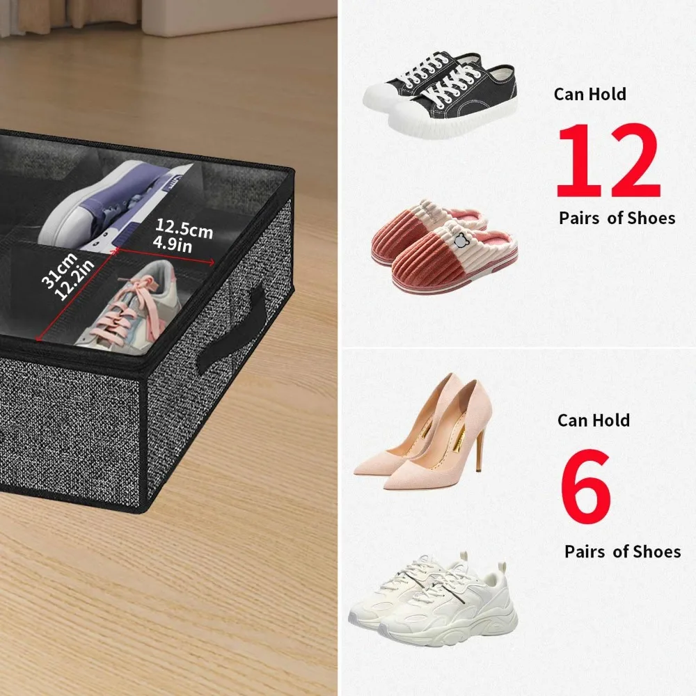 Under Bed Shoe Storage Box Organizer Foldable Non Woven Fabric Clear Window Dustproof Closet Wardrobe Containers 12 Compartments