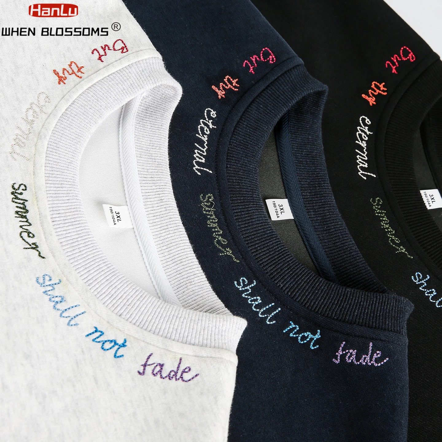 HANGLU 2025 Men's Heavyweight Crewneck Sweatshirt Rainbow Color Block Embroidered Letter Oversized Streetwear Pullover