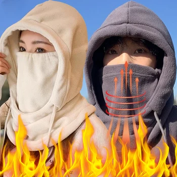 Gorro térmico de lana para invierno con capucha para exteriores, a prueba de viento, frío, cálido, deporte de esquí, calentador de cuello para hombres y mujeres, máscara facial de ciclista, gorros enmascarados
