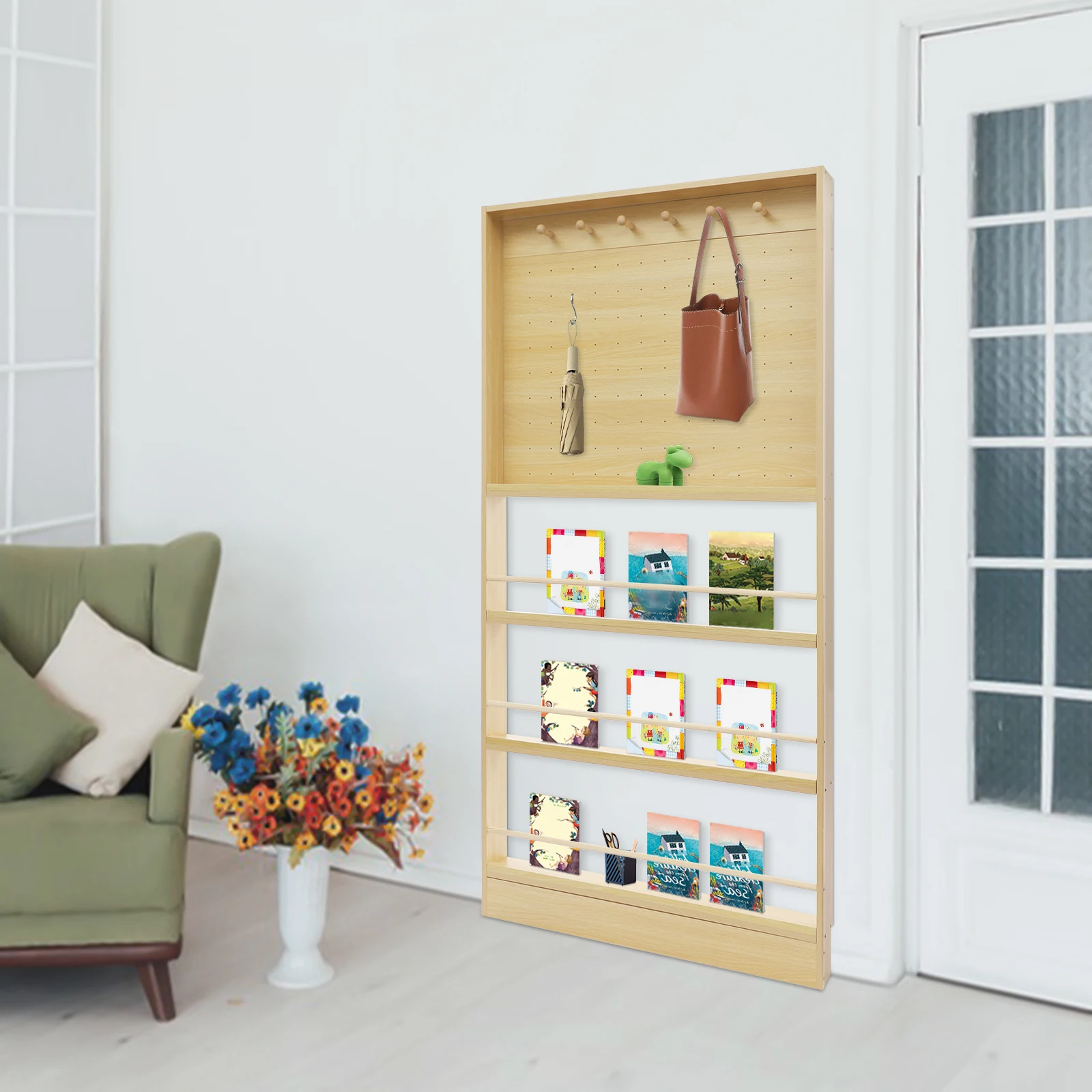 

Bookshelf Behind Door Bookshelf Toddler Bookshelf with Pegboard Storage Cabinet for Toys and Books 90cm