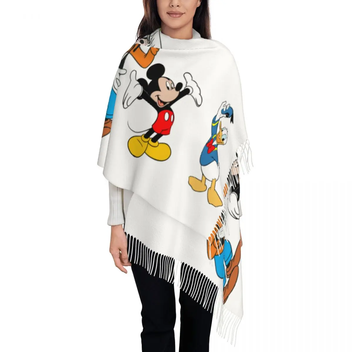 

Custom Lady Large Cute Cartoon Goofy Scarves Women Winter Fall Thick Warm Tassel Shawl Wrap Scarf