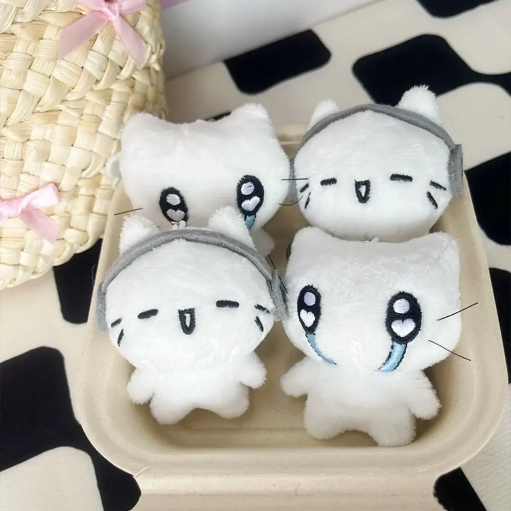 PP Cotton Earphones Cat Plush Pendant Upset Simulated Sad Cat Doll Keychain Soft Cartoon Cross Dressing Animal Key Ring