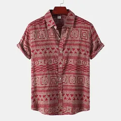 2024 Summer New Men's Ethnic Style Printed Floral Short Sleeve Shirt Casual Loose Fashion Daily Beach Vacation Style Tops