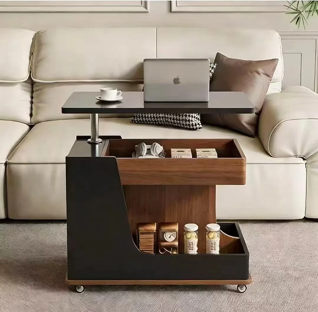 #Modern Wooden Movable Coffee Table Extendable Living Room Sofa Side Table With Storage Customizable Size Lifting Cart Feature