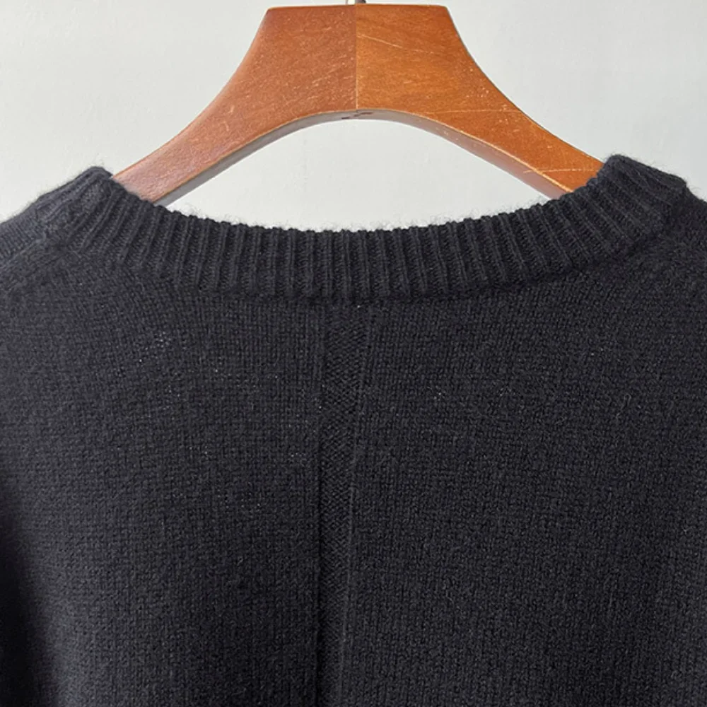 Maglione di lana Cashmere girocollo nero Pullover lavorato a maglia classico Versatile alla moda da donna