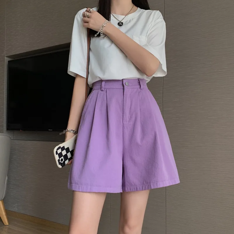 Oversized Suit Shorts 2023 New Summer Women's Multiple Colors A-line Elastic Waist Casual Commuting Fashion Wide Leg Capris