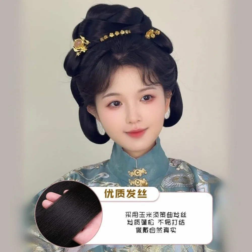 Complete Hanfu Wig System - All-in-One Ming/Tang Dynasty Hairpiece with Styling Pads & Decorations Traditional Chinese Hair Set