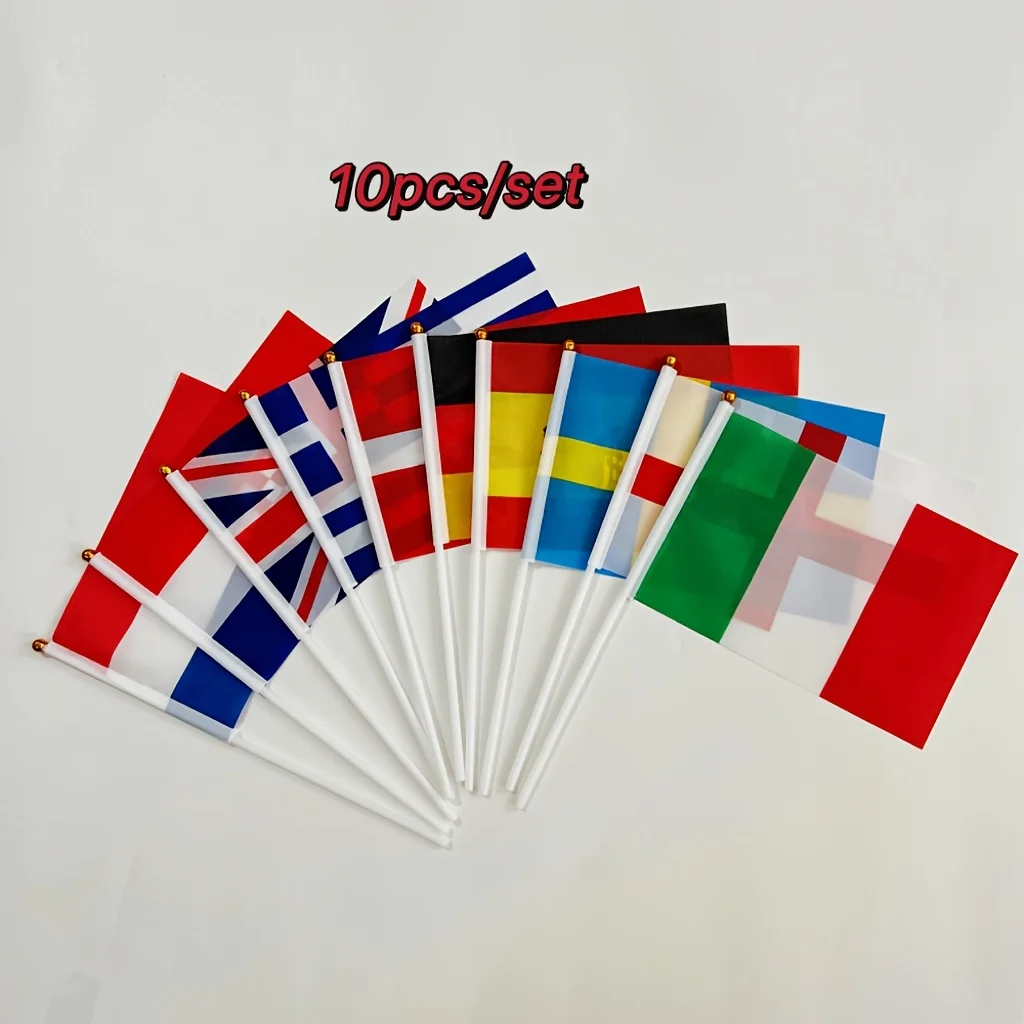 10pcs  Europe Handheld Flags,10pcs/1 Pack (Spain, Croatia, UK, Sweden, Denmark, Germany, Netherlands, Greece, England, Italy)