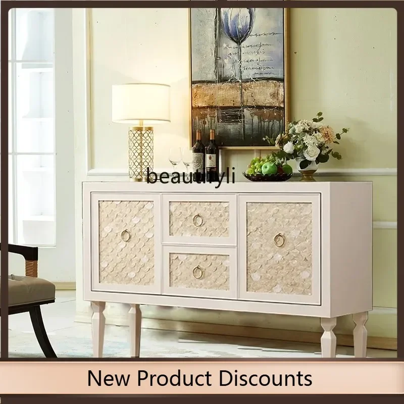

K185 American Light Luxury Living Room Locker Solid Wood Cream Style Sideboard Home Storage Decoration Hall Cabinet K185
