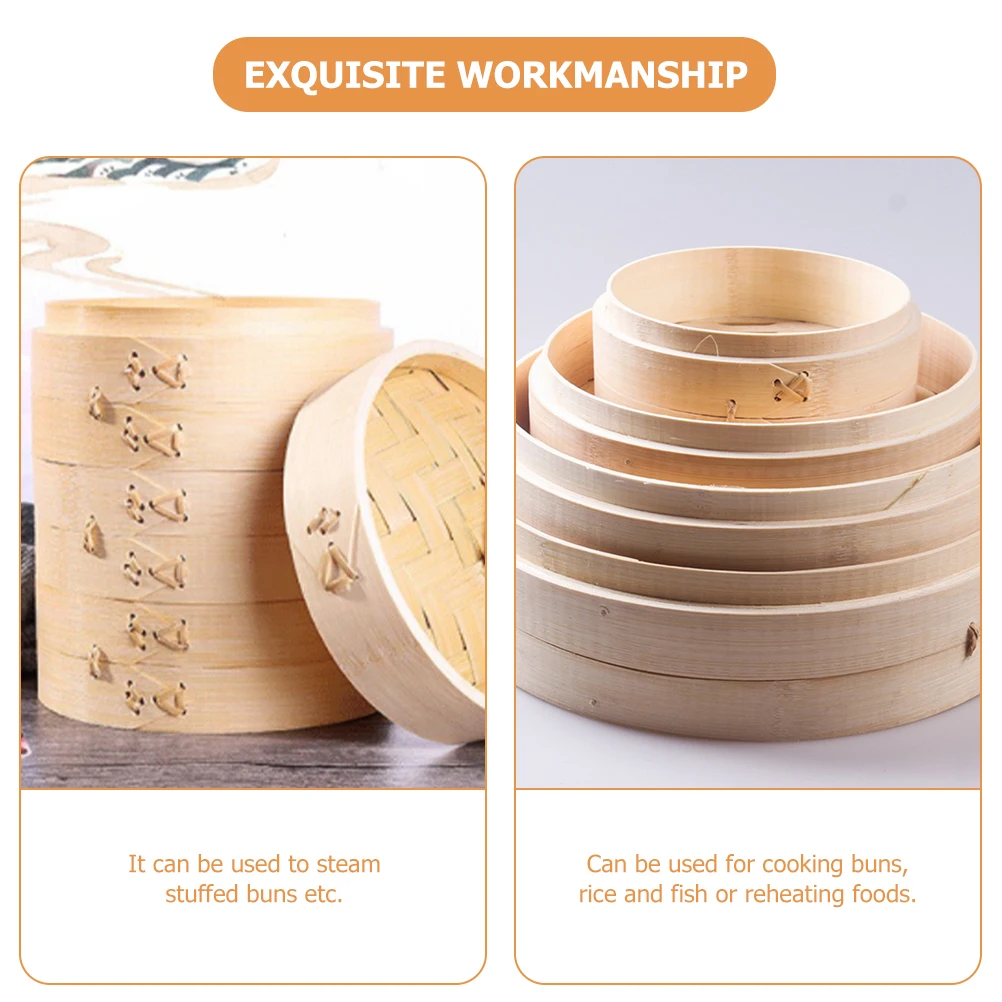 

1set Bamboo Steamer 18cm Round Kitchen Accessory for Dumplings Buns Steamed Foods with Cover Fits Pans Woks Preserve Taste