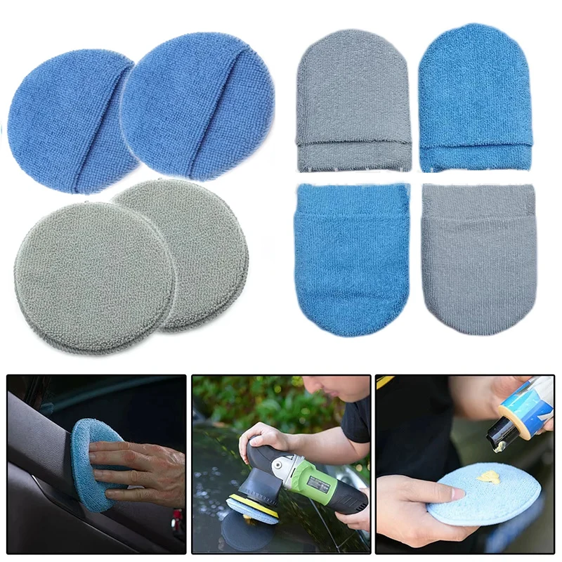 2pcs Soft Microfiber Round Pocket Foam Sponges Car Care Car Detailing Applicator Pads Car Care Waxing Polish Sponges Cleaning