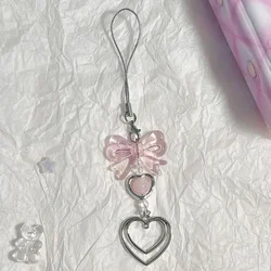 Colgante de teléfono para chica dulce, dijes de plata rosa Kawaii Y2K, corbata de mariposa para mujer, accesorios de llavero DIY hechos a mano de Corea Ins