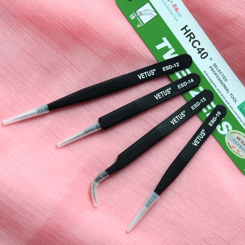 ESD Series tweezers Anti-static Easy to grip lashes Black stainless steel material Designed for Eyelash extensions Beauty Tools