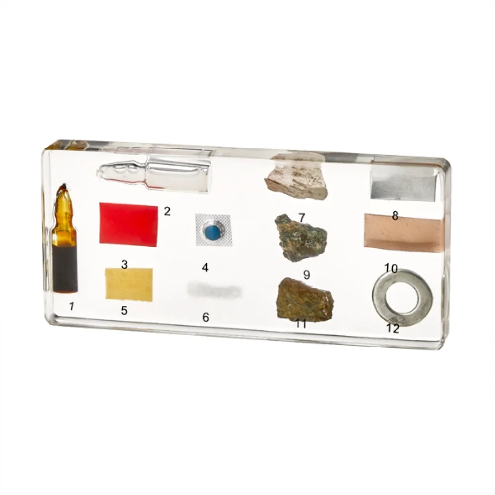 

Mineral Extraction Specimen paperweight Taxidermy Collection embedded In Clear Lucite Block Embedding Specimen