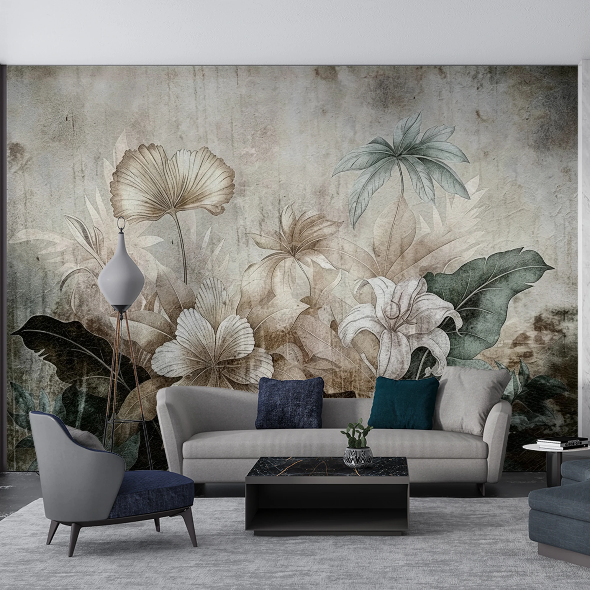 Custom Vintage Floral Botanical Mural Wallpaper Retro Aged Texture Flower Leaf Wall Paper for Living Room Bedroom Home Decor
